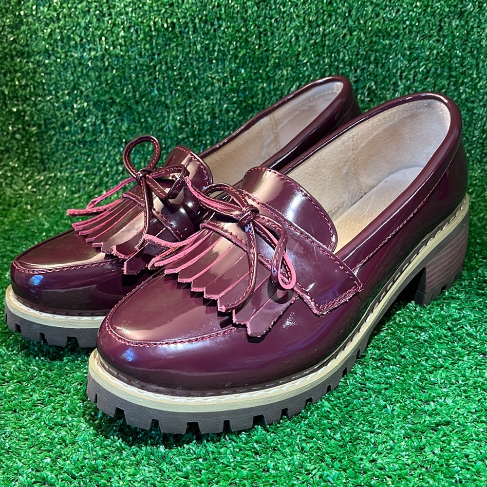 DADAWEN Women's Burgundy/Purple like Patent Leather Y2K WEDGE SHOE Size EU40